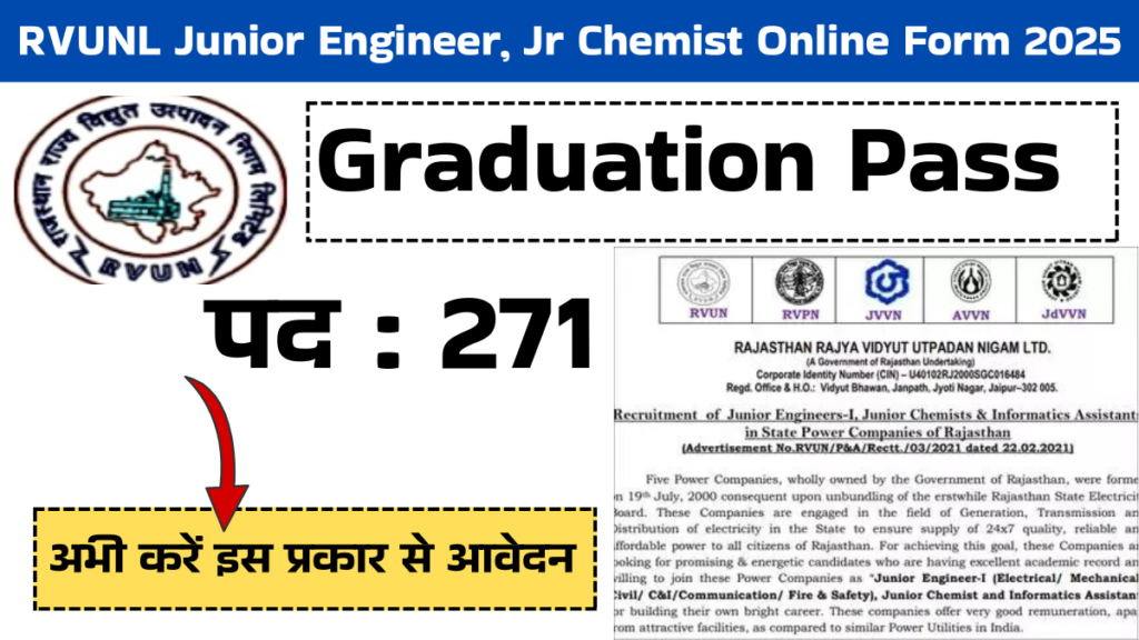RVUNL Junior Engineer, Jr Chemist Online Form 2025